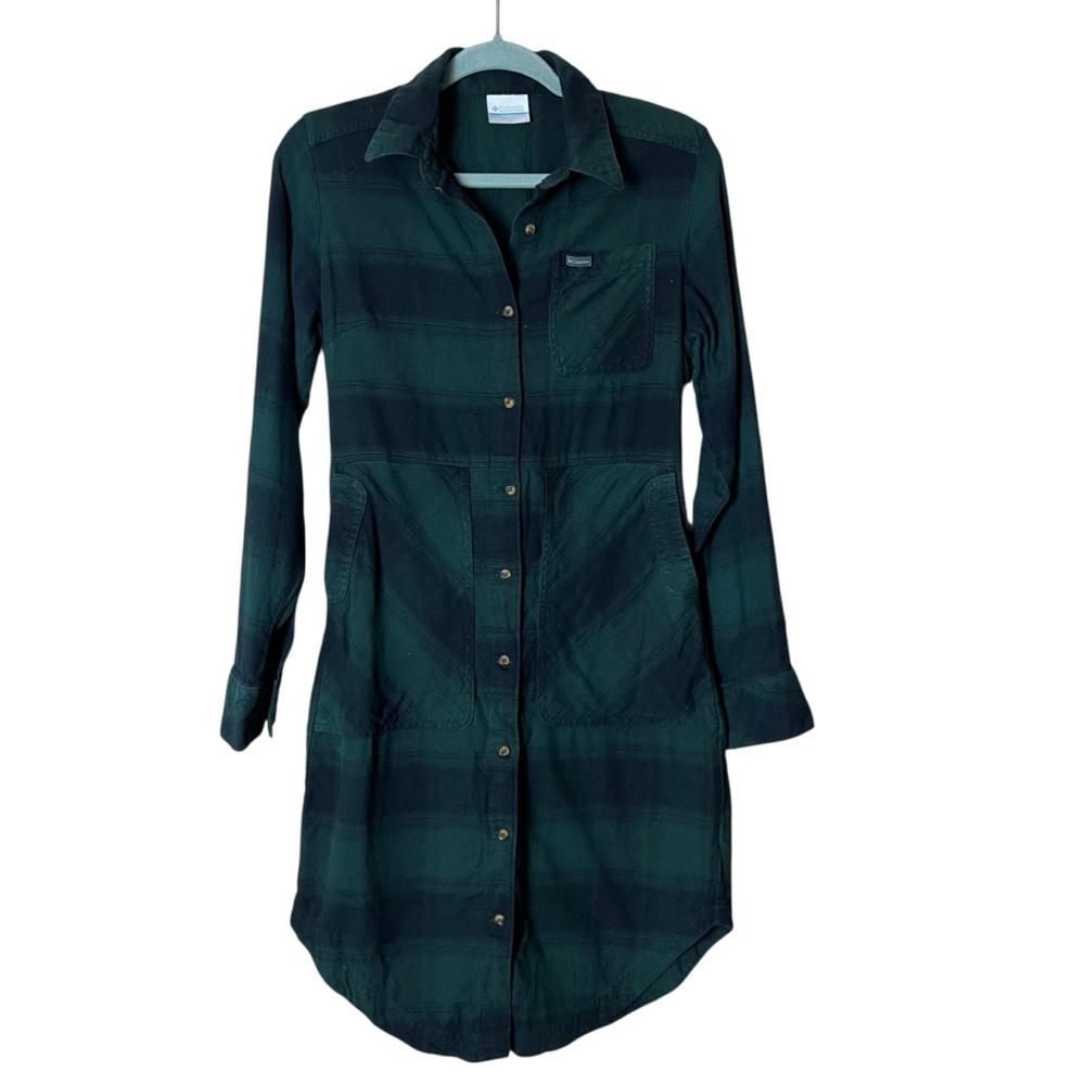 Columbia Dark Green Plaid Long Sleeve Dress